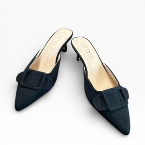 Journee Collection Vianna Black Pointed Buckle Mule Slides
